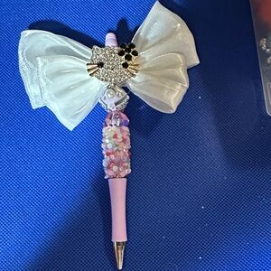 Decorative Pink Pen with Bow and Gem Accents
